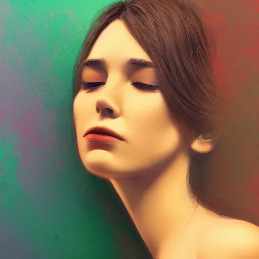 Image similar to a artsy portrait of a woman dreaming about a better world, f 2. 0, leica, highly detailed, bokeh, soft lighting, trending on artstation, perfect face, elegant, geometrical, human like