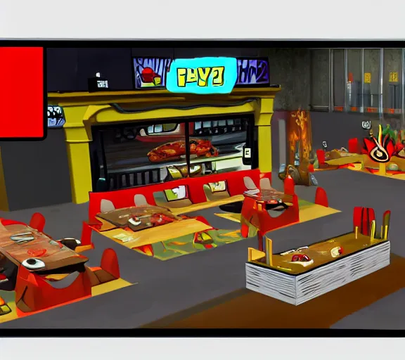 Image similar to screencap of guy fieri ps 2 play station 2 burger eating minigame, ign screenshot, 3 d graphics, stylized character models, game ui, hq image