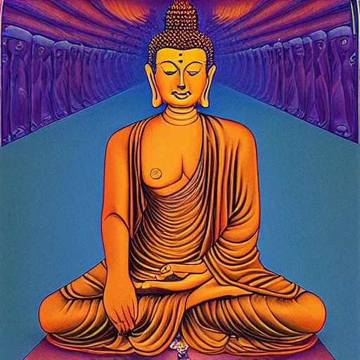 Image similar to the buddha recursively folding in on itself by “alex gray”