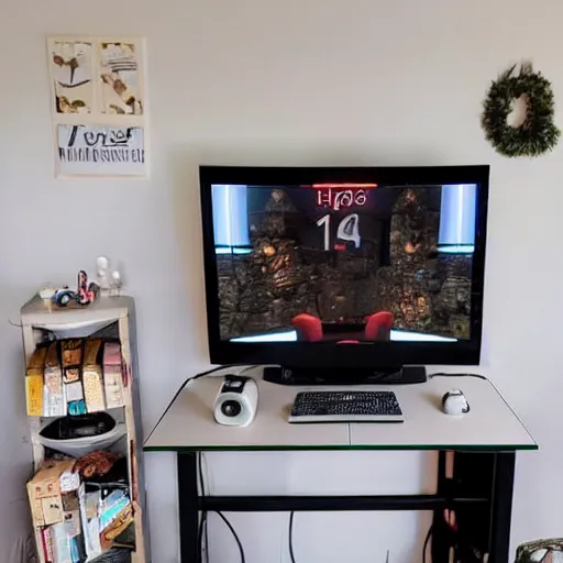 Prompt: a cozy HYGGE gaming station