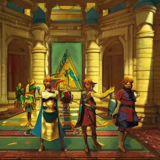 Image similar to hyrule palace, legend of zelda, by jean - leon gerome, otto pilny, adrien henri tanoux, giulio rosati, orientalism painting