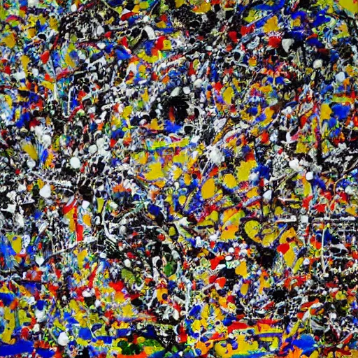 Image similar to chrome blob 3 d in art studio by jackson pollock photo