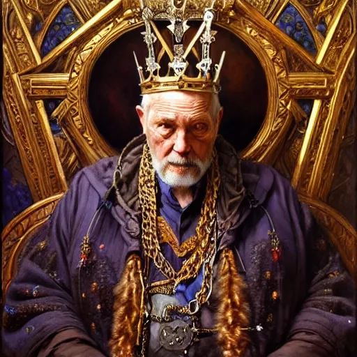 Image similar to highly detailed portrait of a majestic king queen in the form of an old man. d & d. art by donato giancola, eugene delacroix, ruan jia, carl larsson, peter mohrbacher. trending on artstation, intricate details, energetic composition, golden ratio, concept art, illustration, elegant art, global illuminaition