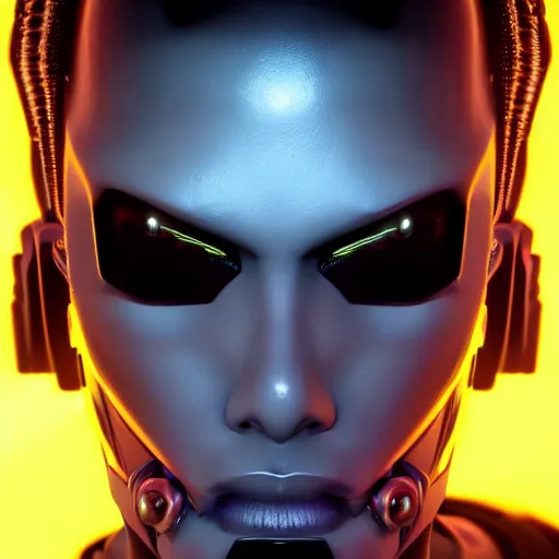 Image similar to evil cyberpunk dark lord, highly detailed, photorealistic portrait, bright studio setting, studio lighting, crisp quality and light reflections, unreal engine 5 quality render