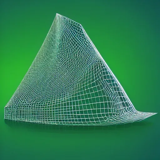 Prompt: 3d visualization of hyperbolic paraboloid, wireframe, vector style graphics, green lines, black background, futuristic