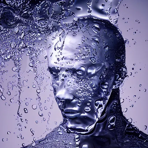 Image similar to water splashes forming a shape of a human head, water manipulation art, ray tracing, realistic water sharp focus, long shot, 8 k resolution, cinematic