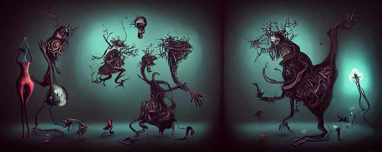 Prompt: whimsical alchemical creatures, surreal dark uncanny painting by ronny khalil