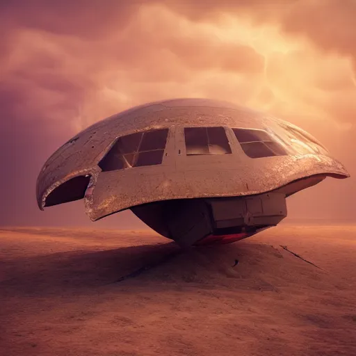 Image similar to ! dream 8 k hd detailed octane render of an alien spaceship crashed on a beach