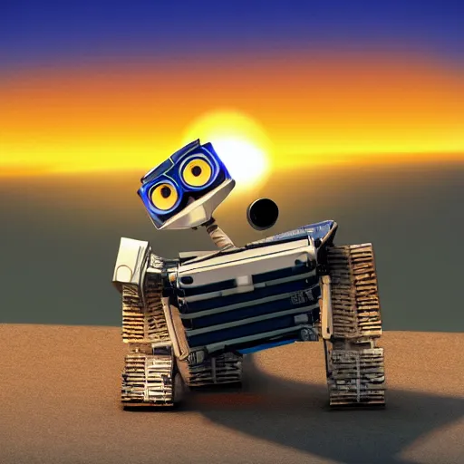 Prompt: wall-e at sunset