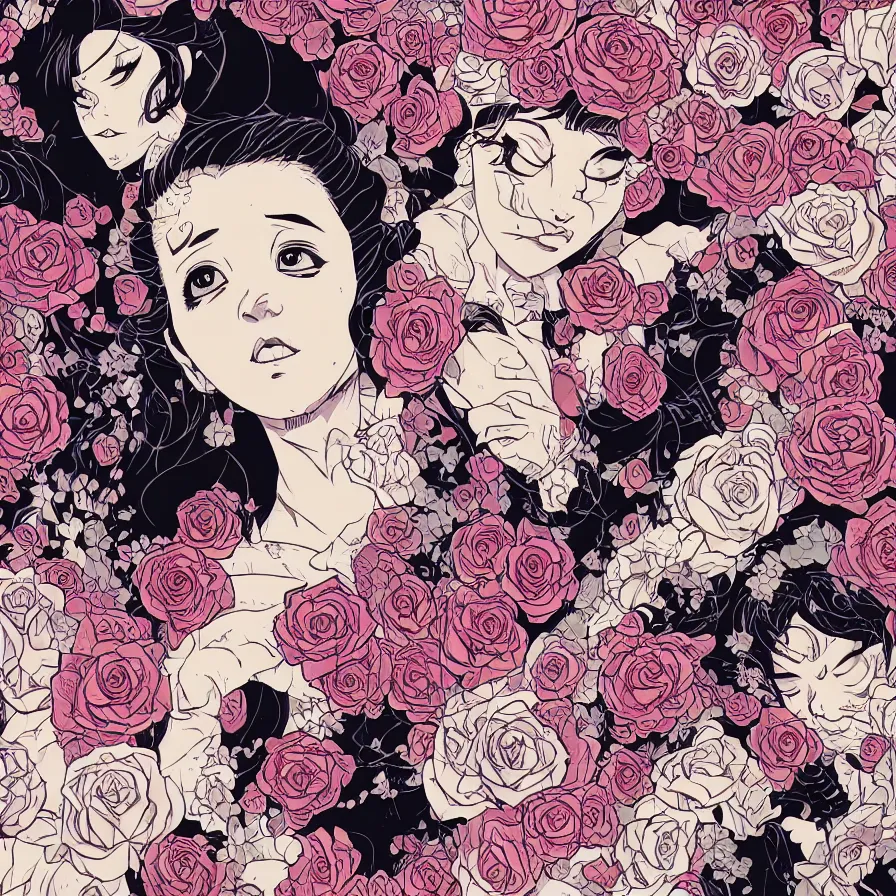 Image similar to portrait, princess, roses, satoshi kon, ethereal, glossy, laurie greasley, unconscious, illusions, intuition