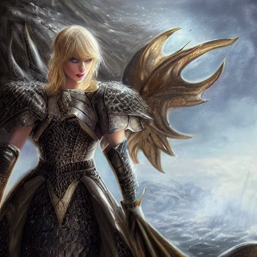 Image similar to the picture of taylor swift in a knight armor, epic fantasy art, mystical, mystic atmosphere, mythology, photo realistic, high detail, ultra realistic, hyper realistic, high definiton, 4 k uhd,