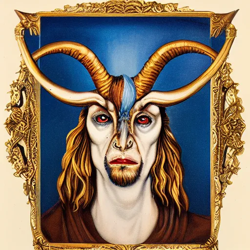 Image similar to a realistic portrait of baphomet, studio photography,