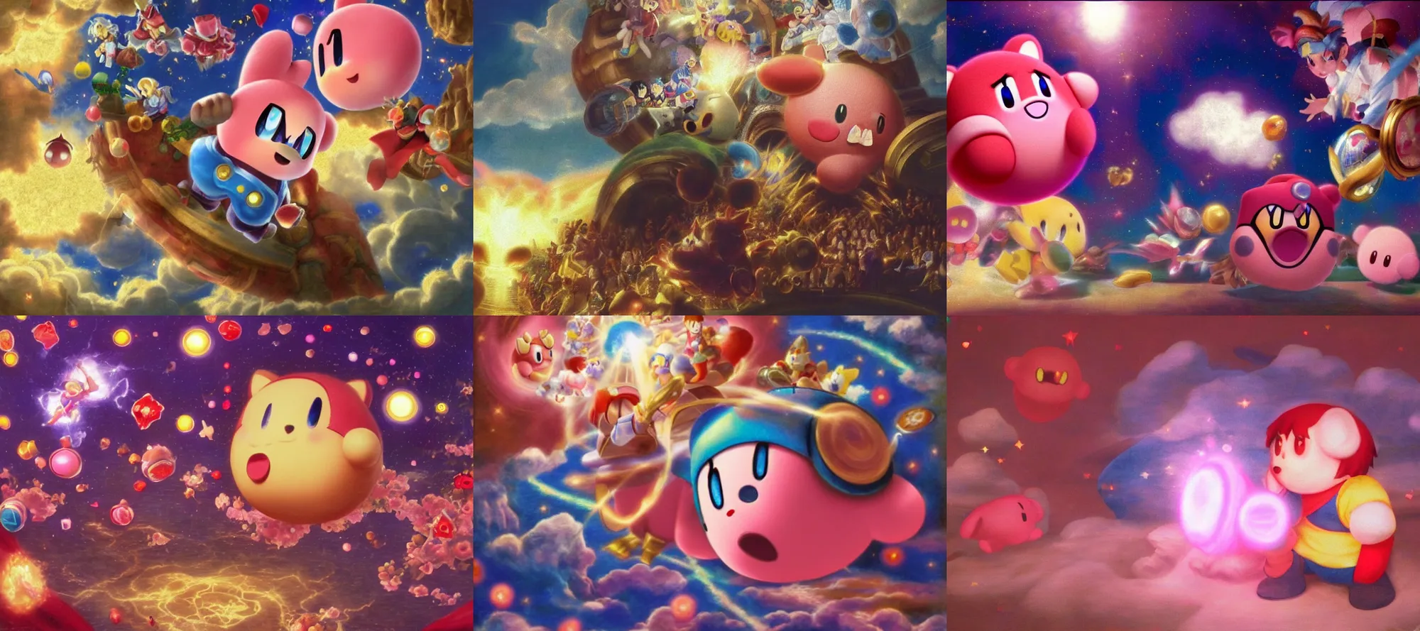 Prompt: sakurai's kirby in dreamland, baroque painting, soft lighting