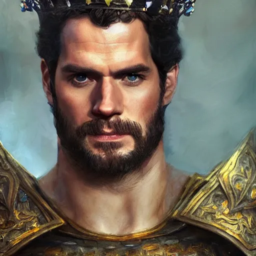 Image similar to henry cavill wearing a kings crown as a realistic fantasy d & d character, closeup portrait art by donato giancola and greg rutkowski, realistic face, digital art, trending on artstation