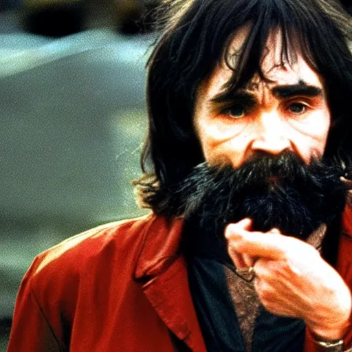 Prompt: charles manson as an 8 0 s action movie star