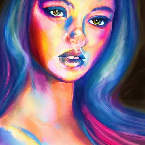 Prompt: Beautiful painting of Mirabel from Encanto, digital painting, colorful lighting