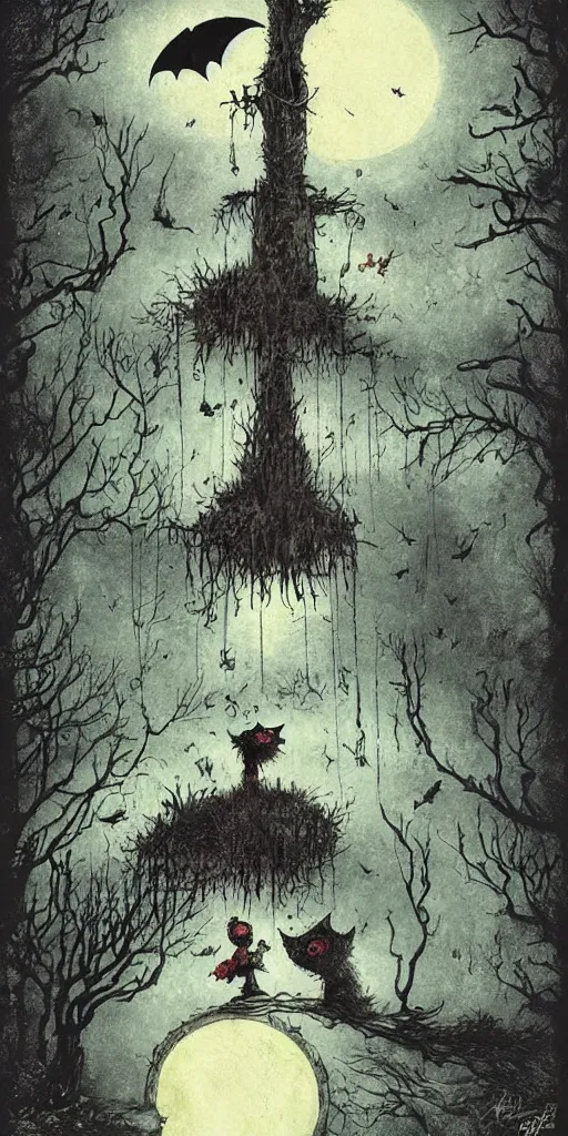 Image similar to a ghost and bat scene by alexander jansson