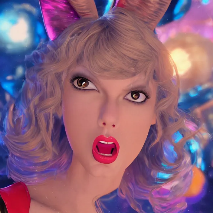 Image similar to portrait of Taylor Swift as Lola Bunny in Space Jam 1996. ears. intricate abstract. intricate artwork. by Tooth Wu, wlop, beeple, dan mumford. octane render, trending on artstation, greg rutkowski very coherent symmetrical artwork. cinematic, hyper realism, high detail, octane render, 8k, iridescent accents