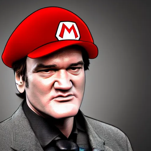 Prompt: quentin tarantino in a mario hat, extremely detailed, closeup photography,