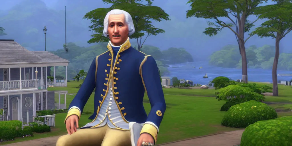 Prompt: george washington in the sims 4, in game screenshot, 8 k resolution