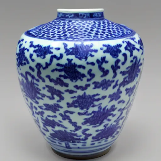 Prompt: vase shaped like Australian cattle dog, Ming dynasty, blue and white, detailed texture, centered image, symmetric, photorealistic - n 4