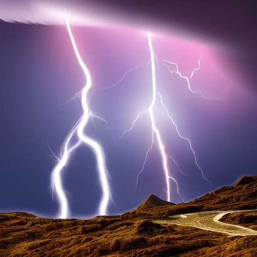 Prompt: two spinning tops clashing atop of a mountain, sparks, lightning storm, dramatic lightning, digital art, 8 k, trending on artstation