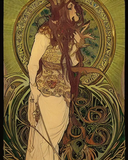 Image similar to an art nouveau painting of a deer with antlers, highly detailed, intricate, artstation, by alphonse mucha and james gurney