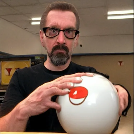 Prompt: gordon freeman goes bowling while drinking his apple juice