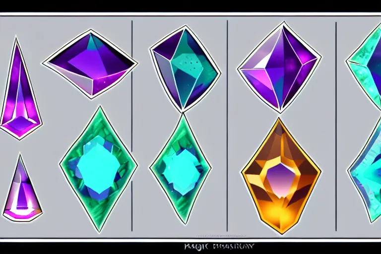 prompthunt: concept art of eight rare gems, gems, diamonds, crystal, rare,  fantasy, behance, pinterest, deviantart, artstation, weapons concept art,  design, rpg, weapon, detailed, digital art, incredible, digital painting