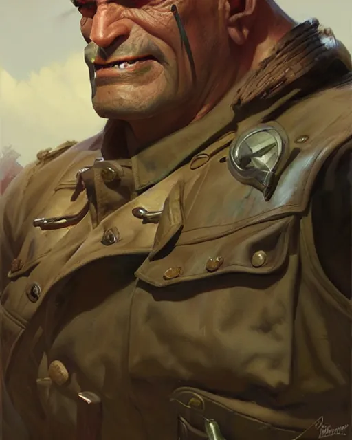 Image similar to orc ww 2 general | | realistic shaded, fine details, realistic shaded lighting painting by greg rutkowski, diego gisbert llorens, magali villeneuve, artgerm, jeremy lipkin, michael garmash, rob rey