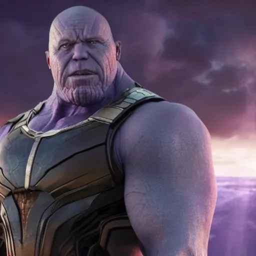 Image similar to Jonathan Banks as Thanos, HD promotional screenshot from new Avengers film, 8k ultra realistic, Marvel animation