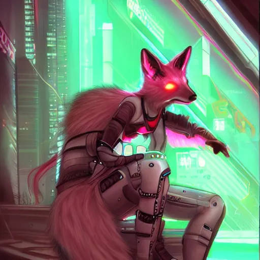 Image similar to cyberpunk fox girl