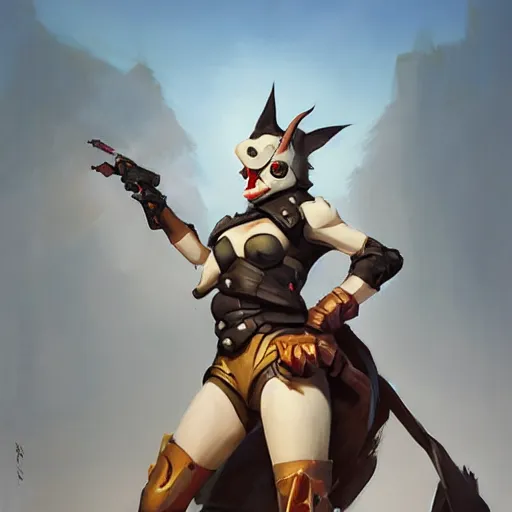 Image similar to greg manchess portrait painting of armored cait sith as overwatch character, medium shot, asymmetrical, profile picture, organic painting, sunny day, matte painting, bold shapes, hard edges, street art, trending on artstation, by huang guangjian and gil elvgren and sachin teng