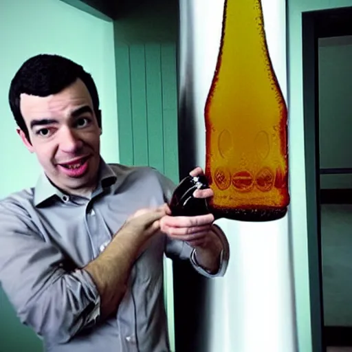 Image similar to “ nathan fielder drinking from a huge soda bottle ”