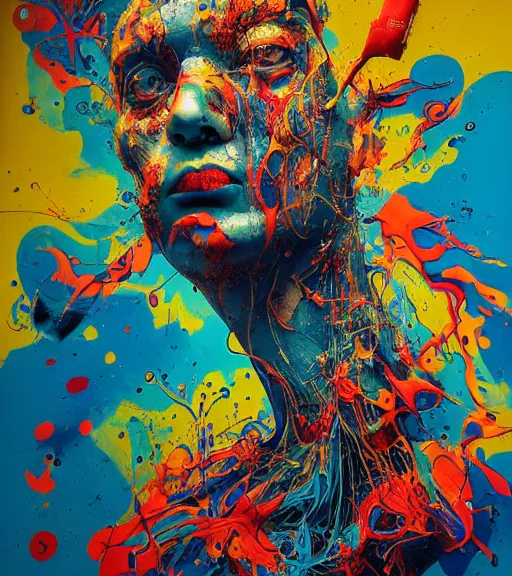 Image similar to mental alchemy by dariusz zawadzki, kenneth blom, mental alchemy, james jean, pablo amaringo, naudline pierre, contemporary art, splatter, vivid colors, hyper detailed