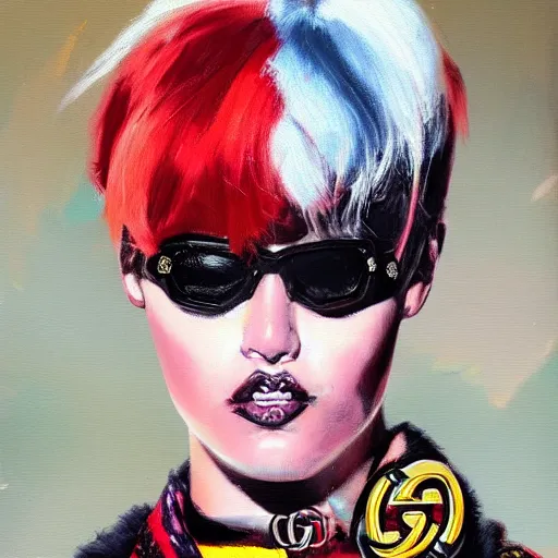 Image similar to 1980 punk fashion, gucci catwalk, oil painting, digital art, ultradetailed, artstation