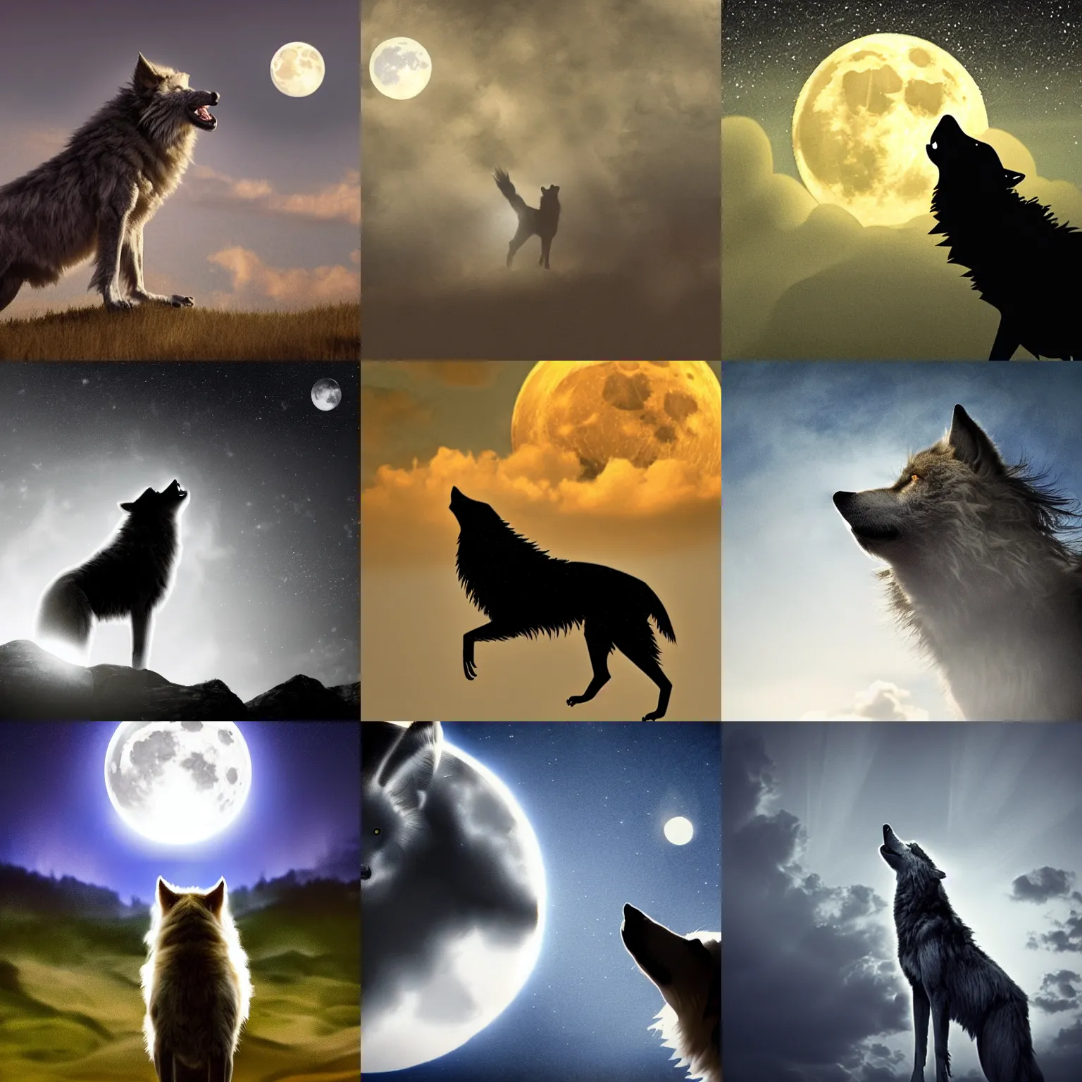 Prompt: manwolf howling at the moon, moody lighting, light cloud, atmospheric