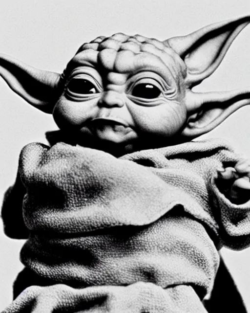 Image similar to baby yoda eating an octopus in the style of the movie oldboy