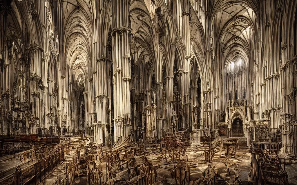 Image similar to cathedral made of flesh and bones, realistic, old color photograph, dynamic composition, creepy