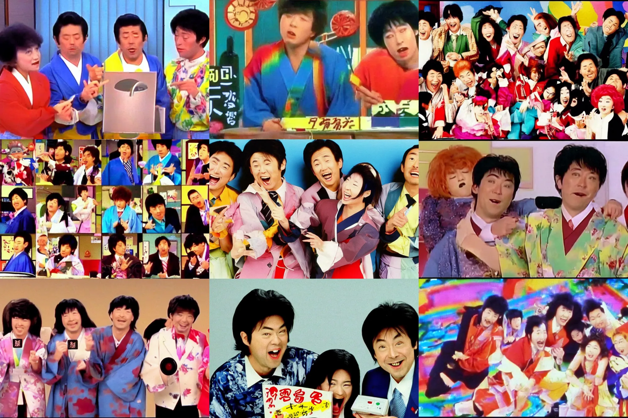 Prompt: color video footage, japanese funny tv show 1 9 9 0.