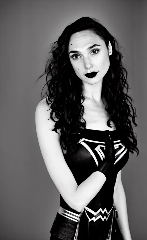 Image similar to gal gadot as a goth girl, canon 3 5 mm portrait photography