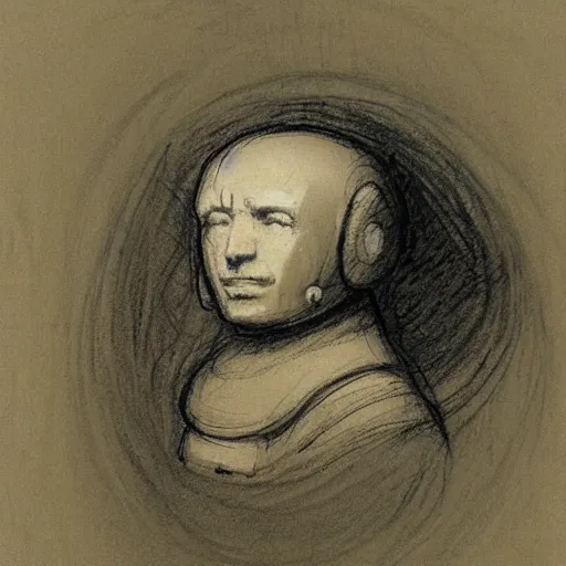 Prompt: perfect sketch of android, umbra, pastel, by Rembrandt,