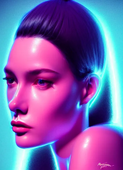 Prompt: photorealistic portrait of female humanoid, cyber neon lights, highly detailed, retro 6 0 s haute couture fashion, elegant, crispy quality, trending in artstation, trending in pinterest, glamor pose, no signature, no watermark, cinematic, art by pascal blanche