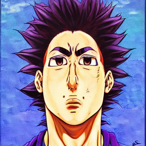 Prompt: a oil painting of a modern god in the style of Hirohiko Araki in the style of akira toriyama detailed realistic High Resolution HD 8k