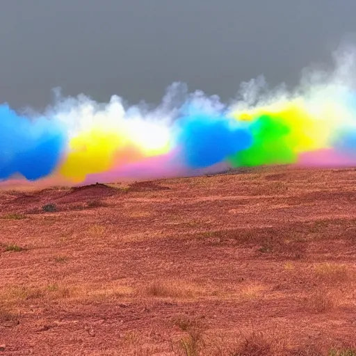 Prompt: photo of an extreme chemical reaction, entire spectrum of colors in the explosion