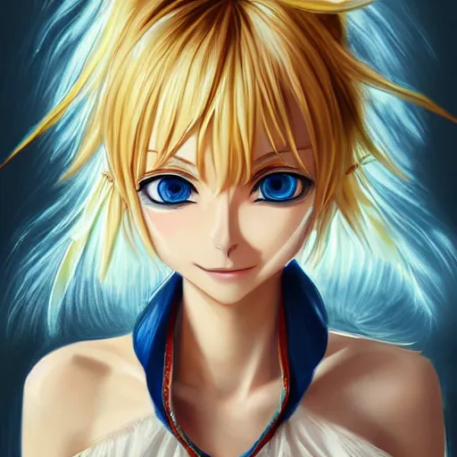 Prompt: portrait of a beautiful cute blonde nisekoi with big blue eyes, fantasy, intricate, elegant, highly detailed, digital painting, artstation, concept art, smooth, sharp focus, illustration