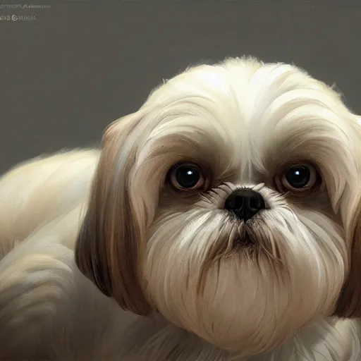 Image similar to AI Robot Shih Tzu, detailed, centered, digital painting, artstation, concept art, donato giancola, Joseph Christian Leyendecker, WLOP, Boris Vallejo, Breathtaking, 8k resolution, extremely detailed, beautiful, establishing shot, artistic, hyperrealistic, beautiful face, octane render, cinematic lighting, dramatic lighting, masterpiece