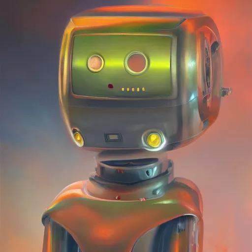 Prompt: a robot soup, oil painting, pale colors, high detail, 8 k, wide angle, trending on artstation,