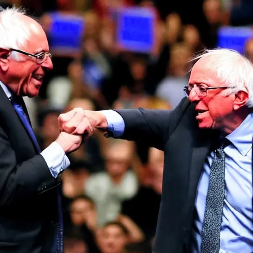 Prompt: bernie sanders beating up donald trump