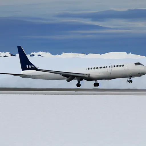 Prompt: plane on antarctic runway approach